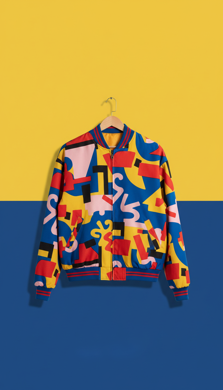 Patterned 80s Bomber Jacket Wool Blend